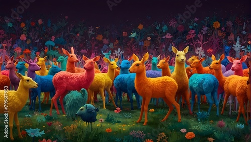 A kaleidoscope of animated critters frolicking in a technicolor wonderland ai_generated photo