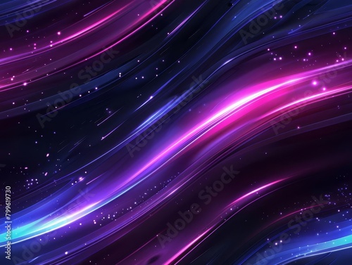 Luxurious abstract illustration of black to deep purple gradient with neon blue light streaks