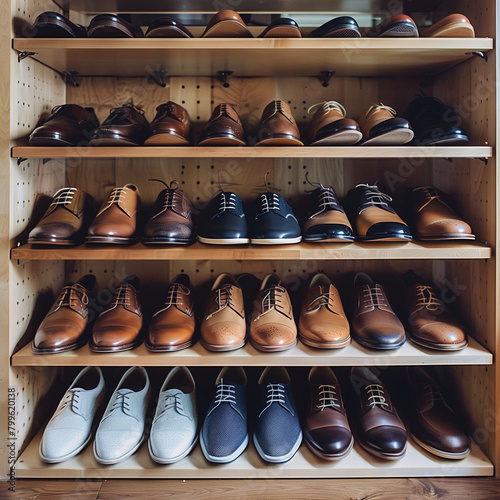 a neatly organized shoe rack