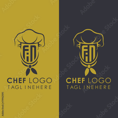 FiN initial monogram for chef cooking logo with creative style design.	