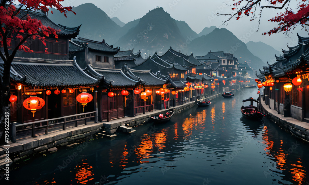 Obraz premium a picture of a water town in the south of the Yangtze River in China