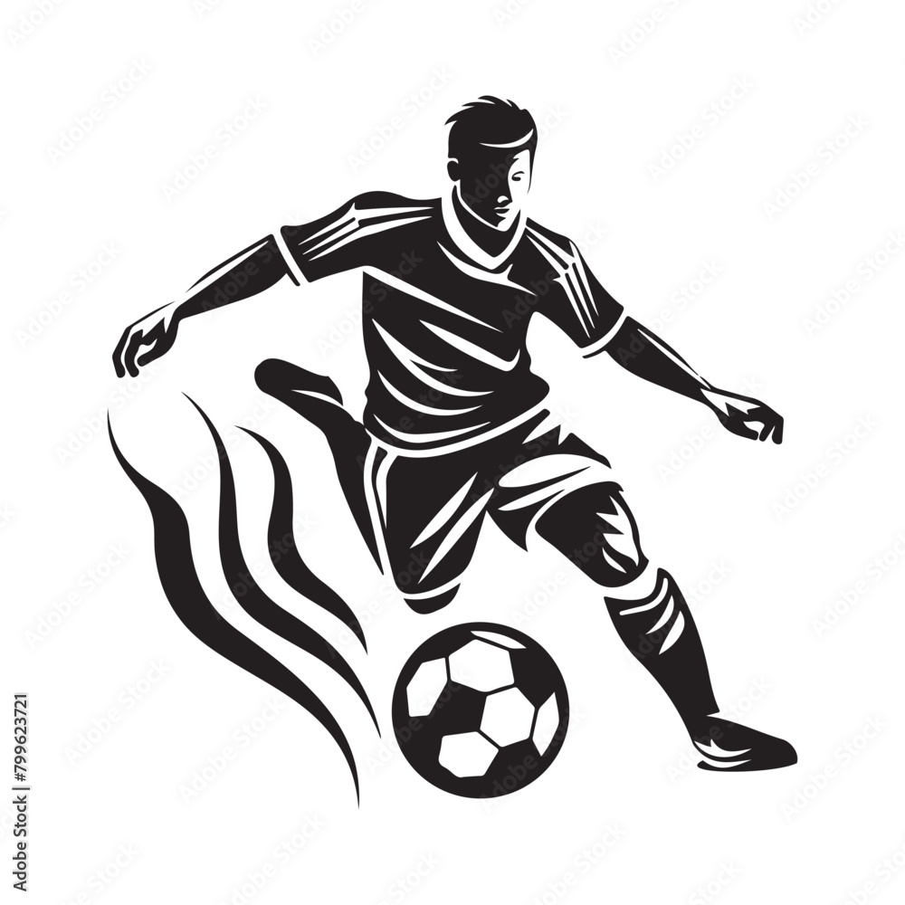 Soccer player and ball on white background
