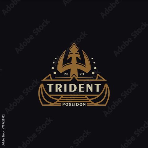 Trident poseidon vintage logo design illustration