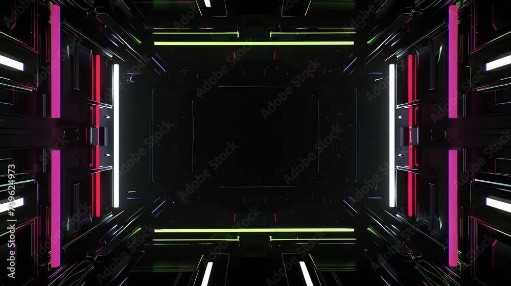 neon frame on black background, retro futurism aspect ratio 16:9