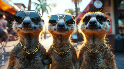 meerkats wearing sunglasses, mongoose wearing sunglasses, wildlife and nature. Wall Art Design for Home Decor, 4K Wallpaper and Background for desktop, laptop, Computer, Tablet, Mobile Cell Phone photo