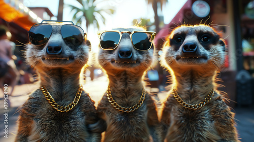 meerkats wearing sunglasses, mongoose wearing sunglasses, wildlife and nature. Wall Art Design for Home Decor, 4K Wallpaper and Background for desktop, laptop, Computer, Tablet, Mobile Cell Phone