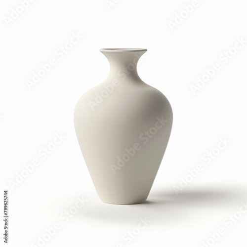3D Render of a matte white clay vase with a smooth surface and minimalist design, on isolated white background, Generative AI