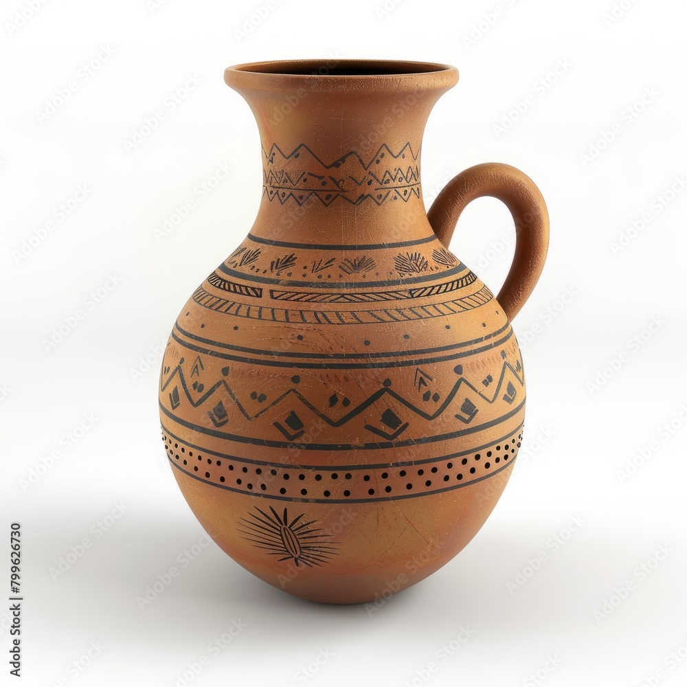 3D Render of a traditional clay vase inspired by ancient pottery designs, on isolated white background, Generative AI
