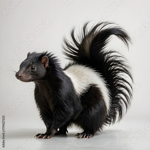 Black with white stripes young skunk photo