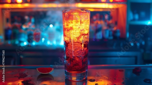 The mocktail for the action movie is served in a tall glass with a fiery red color reflecting the intense scenes playing out on the screen. © Justlight