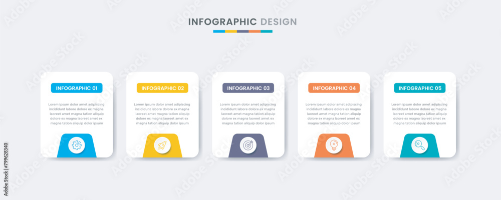 Business infographic design template with icons and 5 options or steps. Can be used for workflow, presentation, etc. Vector illustration Business infographic design template with icons and 5 options or steps. Can be used for workflow, presentation, etc. Vector illustration