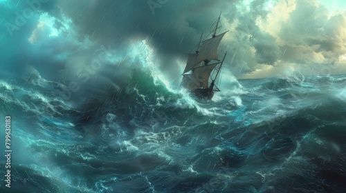 On a journey across the sea a brave captain and her crew encounter a powerful storm. With the help of their wateralchemytrained navigator . . photo