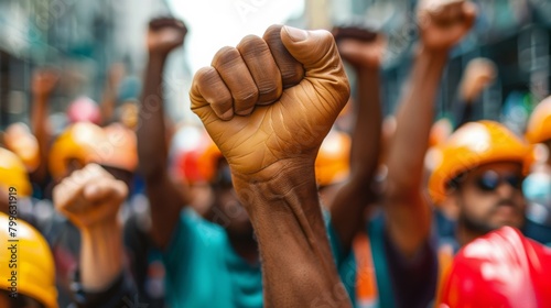 Unity in Diversity: Construction Workers from Various Backgrounds Raise Fists in Solidarity