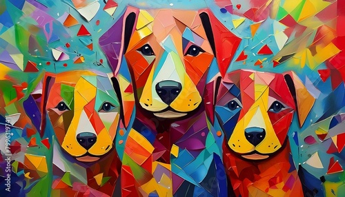 dogs with abstract geometric background