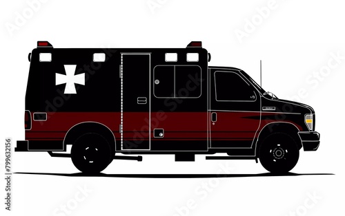 Silhouette of an ambulance from a side view  on an isolated white background. vector illustration.