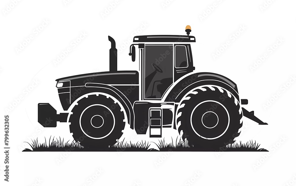 Tractor silhouette with side view, on isolated white background. vector illustration.