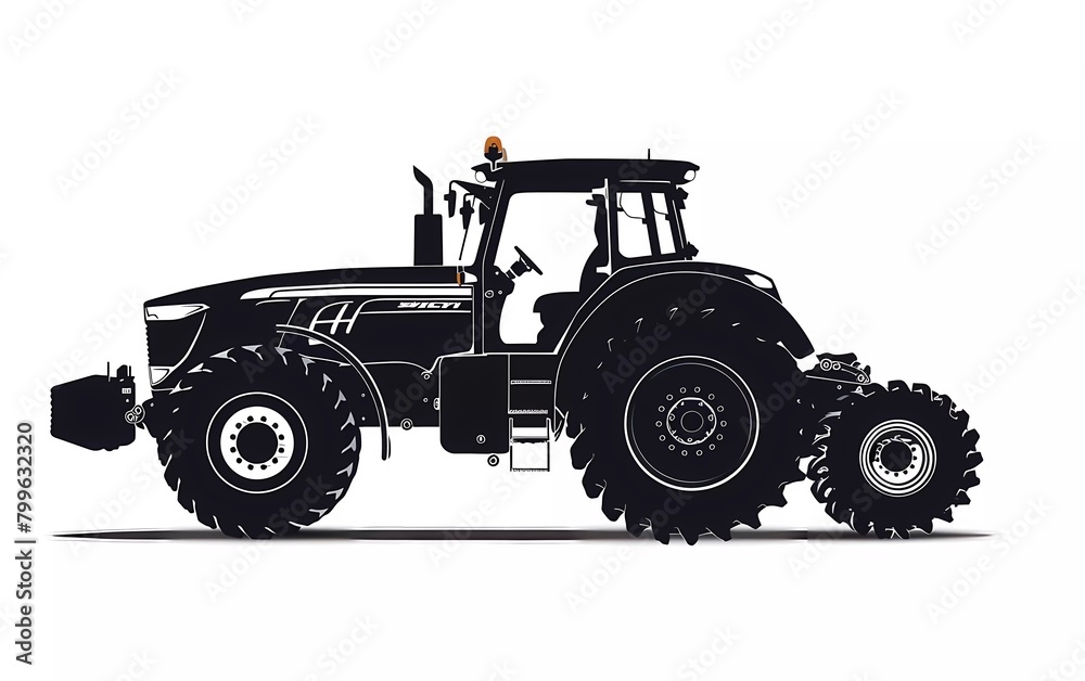 Tractor silhouette with side view, on isolated white background. vector illustration.