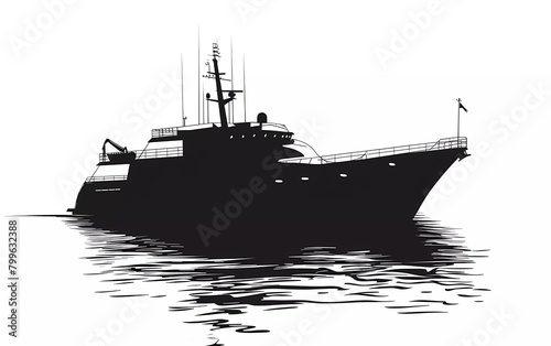 Silhouette of a ship from a side view, on an isolated white background. vector illustration.