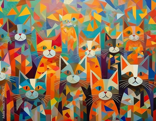cats with abstract geometric background