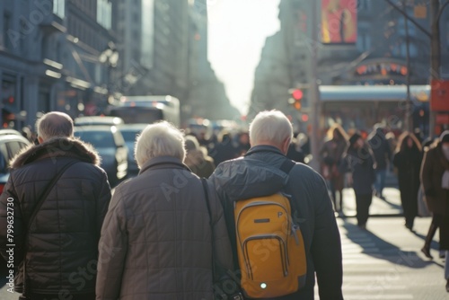 People walking on a street in New York City.