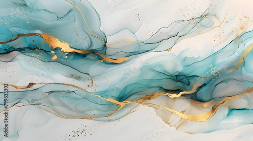 Wallpaper Mural Fluid abstract pattern with marble blue, white, and gold colors, suitable for luxurious background design. Torontodigital.ca