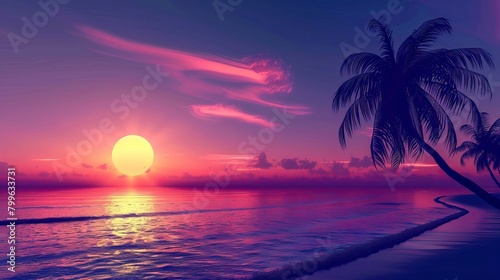 beautiful landscape of sea ocean with silhouette coconut palm tree at sunset or sunrise,  Summer days in beach © CREATIVE STOCK