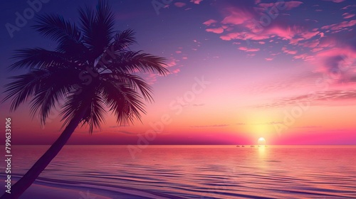 beautiful landscape of sea ocean with silhouette coconut palm tree at sunset or sunrise   Summer days in beach