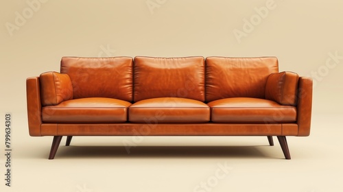 Leather Sofa Modern Design: A 3D vector illustration showcasing a modern design approach with a leather sofa