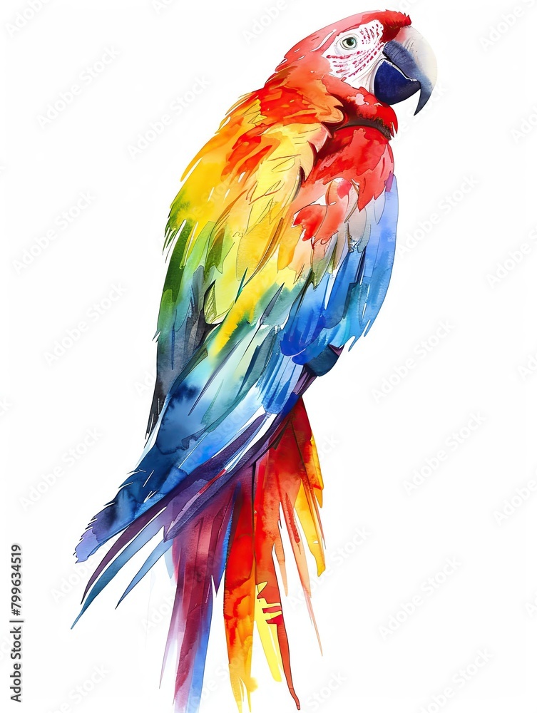 Fototapeta premium vibrant, watercolor, paint, tropical, parrot, showcase, brilliant, feather, multiple, color, scheme, theme, background, teal, red, shade, tone, lime, hue, art, green, body, ink, fine, bright