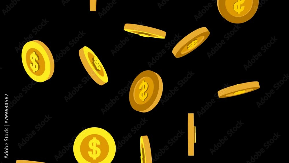 Animated money falling. Animation of coins rain raining down from the ...
