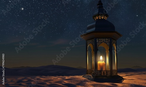 lantern ramadan islamic , eid mubarak, eid al adha on desert night 