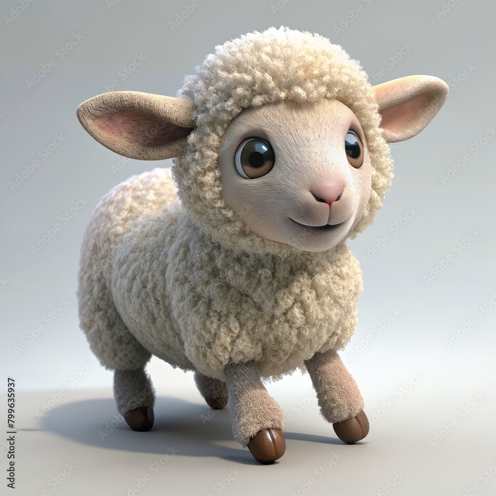 3D Render of a fluffy baby lamb frolicking in a field, on isolated white background, Generative AI 3D Render of a fluffy baby lamb frolicking in a field, on isolated white background, Generative AI