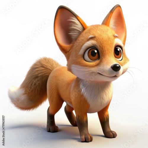  3D Render of a wide-eyed baby fox sniffing the air, on isolated white background, Generative AI 