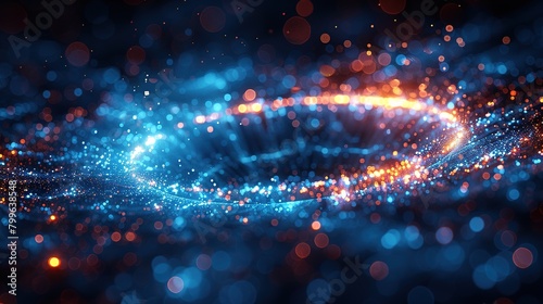 Futuristic tech wallpaper featuring abstract blue light bands intertwined with geometric shapes, embodying surrealism