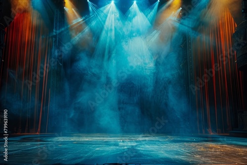 Theater stage light background with spotlight illuminated the stage for opera performance. Empty stage with bright colors backdrop decoration. Entertainment show. Stage  Generative AI