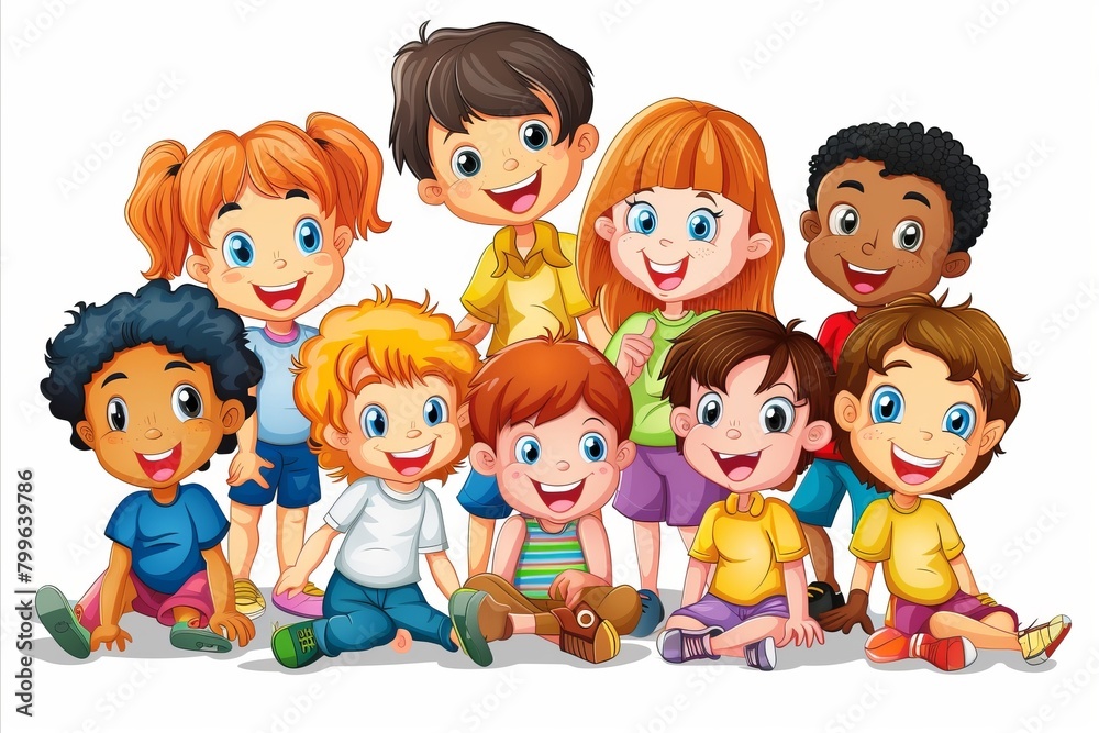 Large group of children standing together on white background. Vector illustration. Large group of children standing together on white background. Vector illustration.