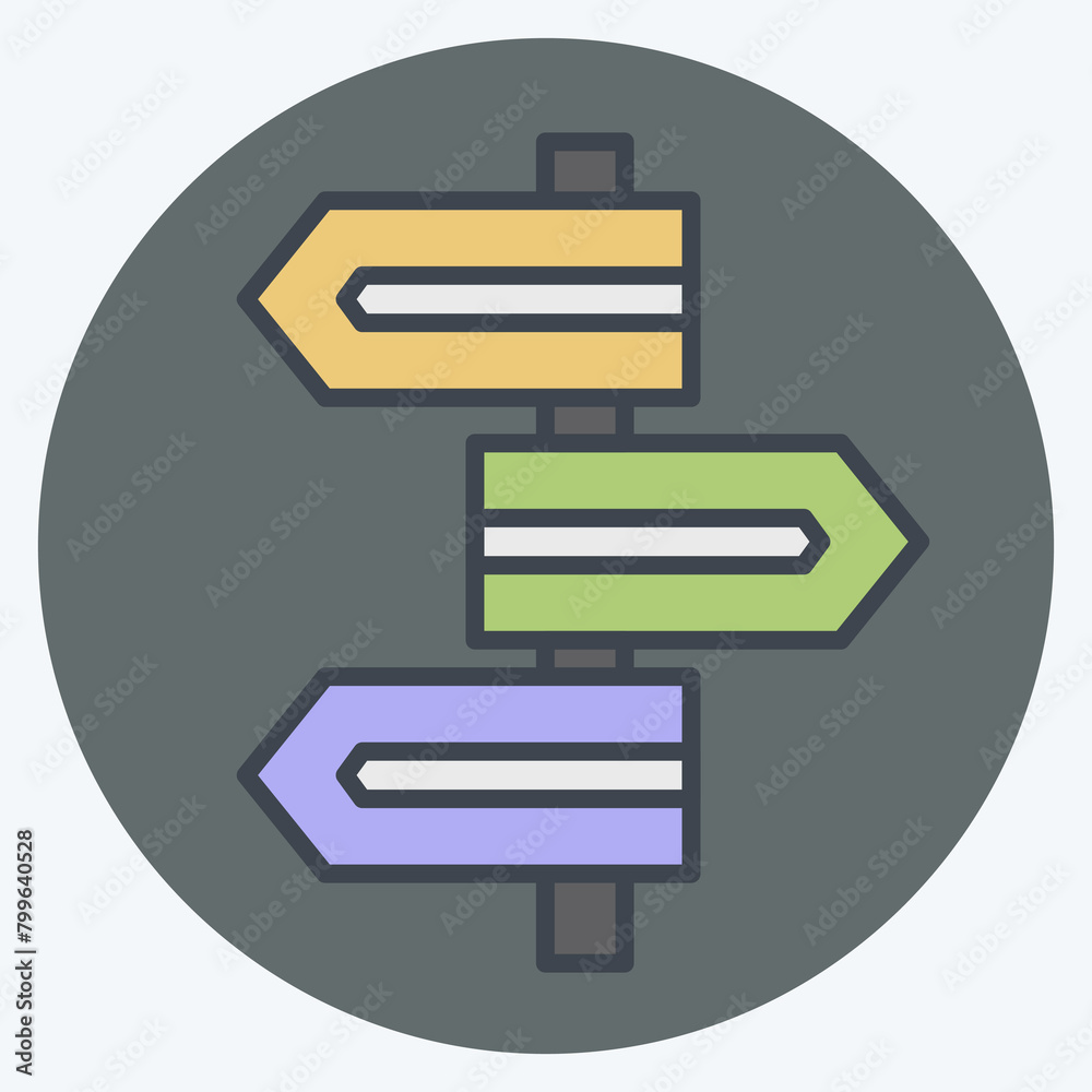 Icon Direction Sign. related to Navigation symbol. color mate style. simple design illustration Icon Direction Sign. related to Navigation symbol. color mate style. simple design illustration