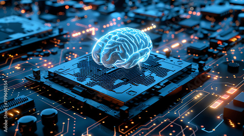 artificial intelligence brain with cpu and circuit pattern digital background. representing the advanced intelligence of AI technology