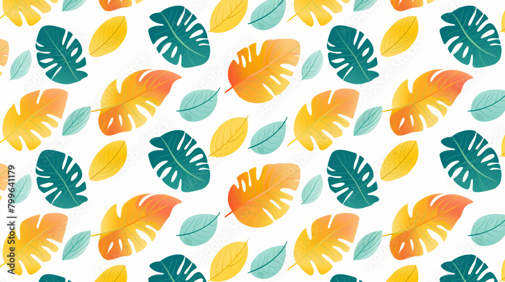 A pattern of orange and green leaves on a white background.