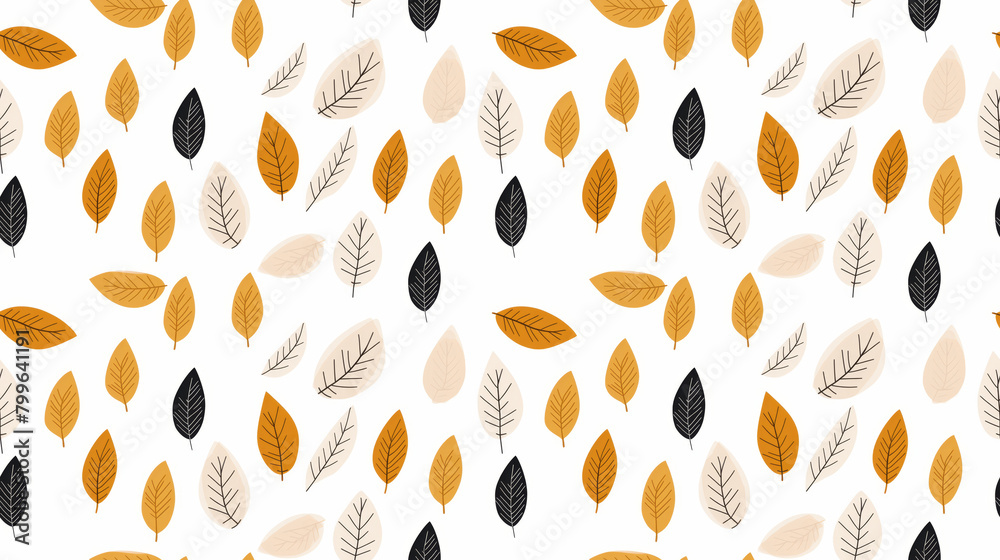 A pattern of simple leaves in autumn colors on a white background. A pattern of simple leaves in autumn colors on a white background.
