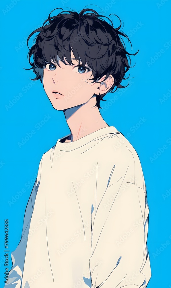 Fototapeta premium anime style. Upper body of a young man on a simple one color background, Generative AI 