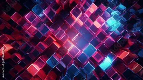 Seamless looping background with abstract geometric transformations and digital light effects, for tech animations,