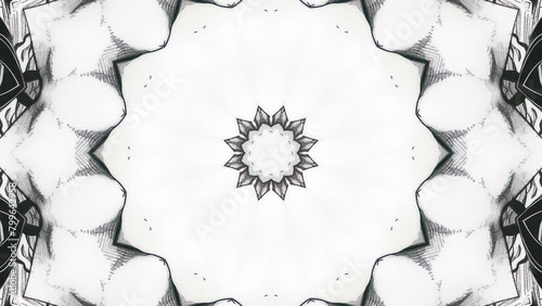 Elegant and captivating, the seamlessly looping abstract doodle kaleidoscope mandala immerses viewers in stunning 4k resolution.