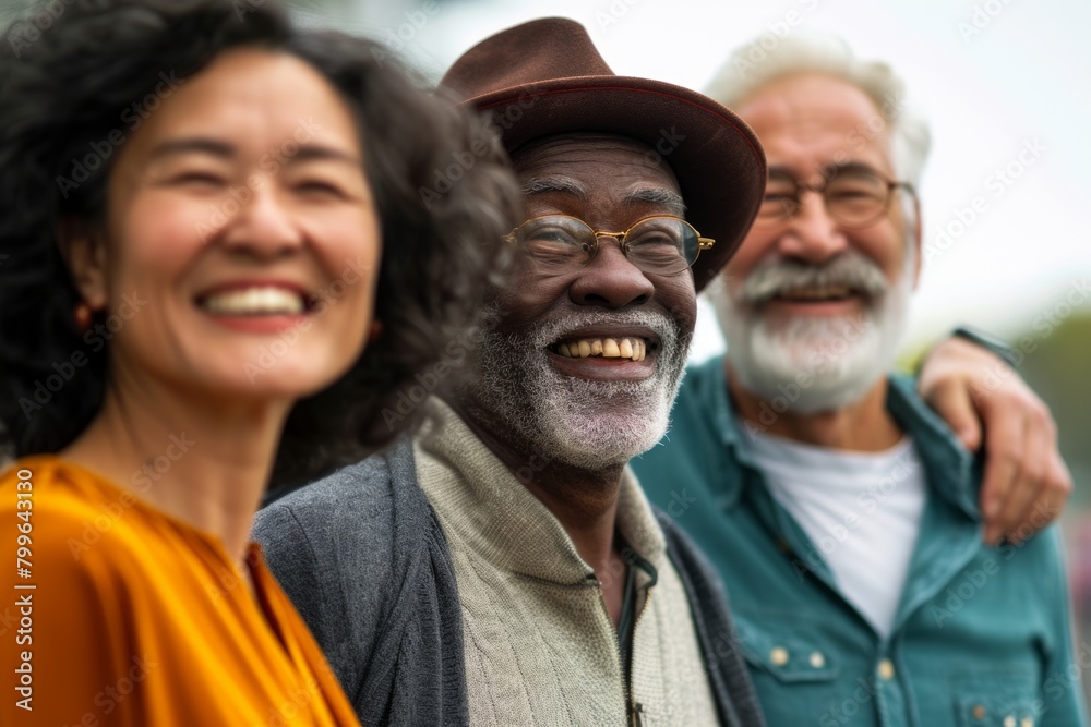 Portrait of a group of multiethnic senior friends laughing together