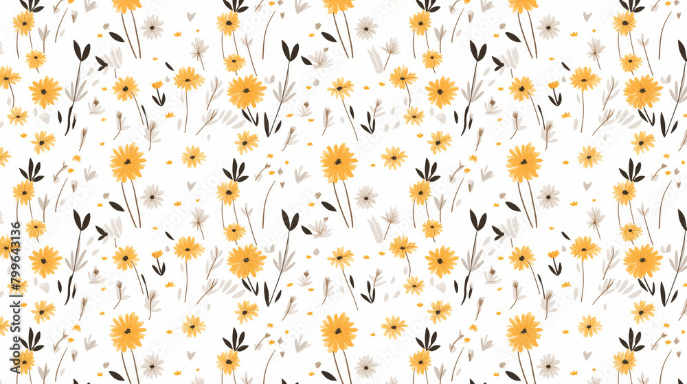 A seamless pattern of cute hand drawn flowers in a repeat pattern. A seamless pattern of cute hand drawn flowers in a repeat pattern.