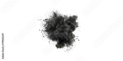solated black cloud or dust particles explosion on white background