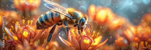 burning fire in the night, Illustration Bee on a Flower W orld Bee Day