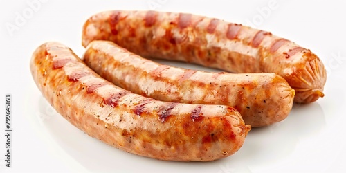 Hot pork sausages on a blank background, with a clear, detailed picture.