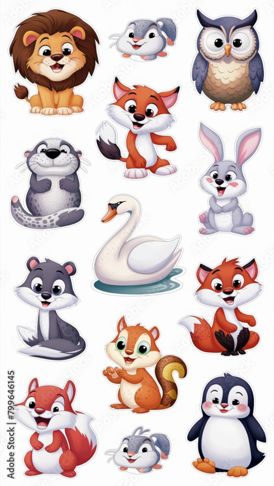 a collection of cartoon animals stickers including one of the characters from the wild animals