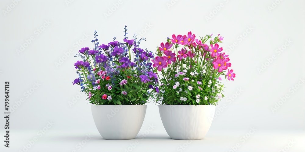 Flowers in a planter, 3D, picus, childish style, on a white background aspec ratio 2:1 Flowers in a planter, 3D, picus, childish style, on a white background aspec ratio 2:1
